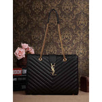 YVES SAINT LAURENT CLASSIC MONOGRAMME SHOPPING BAG IN BLACK GRAIN DE POUDRE TEXTURED MATELASSE LEATHER