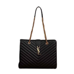 YVES SAINT LAURENT CLASSIC MONOGRAMME SHOPPING BAG IN BLACK GRAIN DE POUDRE TEXTURED MATELASSE LEATHER