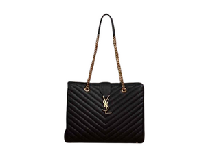 YVES SAINT LAURENT CLASSIC MONOGRAMME SHOPPING BAG IN BLACK GRAIN DE POUDRE TEXTURED MATELASSE LEATHER