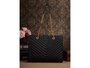 YVES SAINT LAURENT CLASSIC MONOGRAMME SHOPPING BAG IN BLACK GRAIN DE POUDRE TEXTURED MATELASSE LEATHER