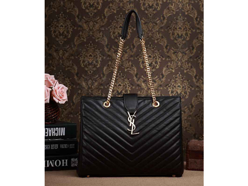 YVES SAINT LAURENT CLASSIC MONOGRAMME SHOPPING BAG IN BLACK LAMBSKIN MATELASSE LEATHER