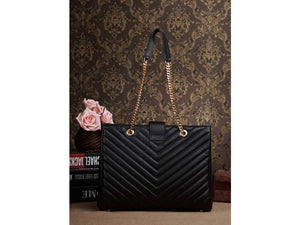 YVES SAINT LAURENT CLASSIC MONOGRAMME SHOPPING BAG IN BLACK LAMBSKIN MATELASSE LEATHER