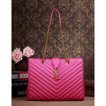 YVES SAINT LAURENT CLASSIC MONOGRAMME SHOPPING BAG IN LIPSTICK FUCHSIA GRAIN DE POUDRE TEXTURED MATELASSE LEATHER