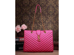 YVES SAINT LAURENT CLASSIC MONOGRAMME SHOPPING BAG IN LIPSTICK FUCHSIA GRAIN DE POUDRE TEXTURED MATELASSE LEATHER