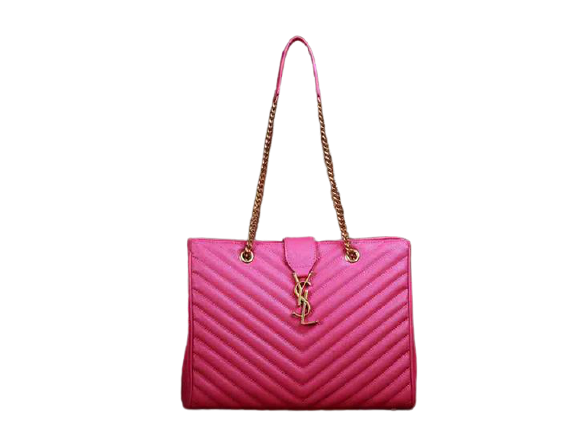 YVES SAINT LAURENT CLASSIC MONOGRAMME SHOPPING BAG IN LIPSTICK FUCHSIA GRAIN DE POUDRE TEXTURED MATELASSE LEATHER