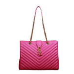 YVES SAINT LAURENT CLASSIC MONOGRAMME SHOPPING BAG IN LIPSTICK FUCHSIA GRAIN DE POUDRE TEXTURED MATELASSE LEATHER