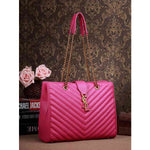 YVES SAINT LAURENT CLASSIC MONOGRAMME SHOPPING BAG IN LIPSTICK FUCHSIA GRAIN DE POUDRE TEXTURED MATELASSE LEATHER