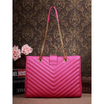 YVES SAINT LAURENT CLASSIC MONOGRAMME SHOPPING BAG IN LIPSTICK FUCHSIA GRAIN DE POUDRE TEXTURED MATELASSE LEATHER