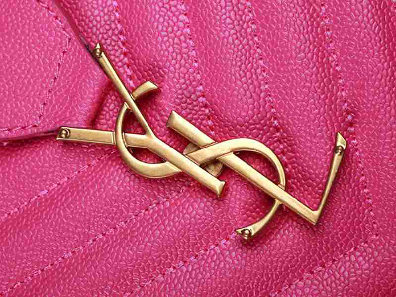 YVES SAINT LAURENT CLASSIC MONOGRAMME SHOPPING BAG IN LIPSTICK FUCHSIA GRAIN DE POUDRE TEXTURED MATELASSE LEATHER