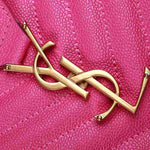 YVES SAINT LAURENT CLASSIC MONOGRAMME SHOPPING BAG IN LIPSTICK FUCHSIA GRAIN DE POUDRE TEXTURED MATELASSE LEATHER