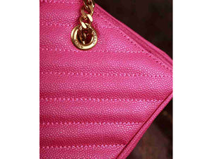 YVES SAINT LAURENT CLASSIC MONOGRAMME SHOPPING BAG IN LIPSTICK FUCHSIA GRAIN DE POUDRE TEXTURED MATELASSE LEATHER