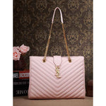 YVES SAINT LAURENT CLASSIC MONOGRAMME SHOPPING BAG IN PINK GRAIN DE POUDRE TEXTURED MATELASSE LEATHER