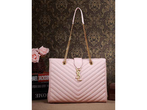 YVES SAINT LAURENT CLASSIC MONOGRAMME SHOPPING BAG IN PINK GRAIN DE POUDRE TEXTURED MATELASSE LEATHER