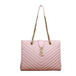 YVES SAINT LAURENT CLASSIC MONOGRAMME SHOPPING BAG IN PINK GRAIN DE POUDRE TEXTURED MATELASSE LEATHER