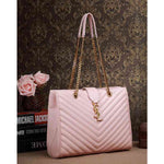 YVES SAINT LAURENT CLASSIC MONOGRAMME SHOPPING BAG IN PINK GRAIN DE POUDRE TEXTURED MATELASSE LEATHER