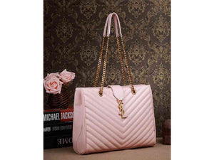 YVES SAINT LAURENT CLASSIC MONOGRAMME SHOPPING BAG IN PINK GRAIN DE POUDRE TEXTURED MATELASSE LEATHER