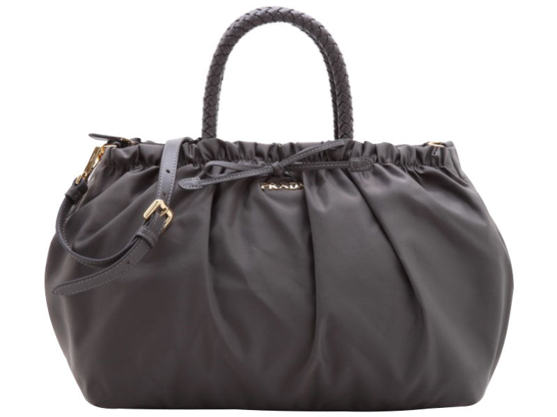 PRADA TESSUTO NYLON BAULETTO SATCHEL BAG BROWN