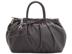 PRADA TESSUTO NYLON BAULETTO SATCHEL BAG BROWN