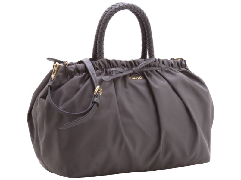 PRADA TESSUTO NYLON BAULETTO SATCHEL BAG BROWN