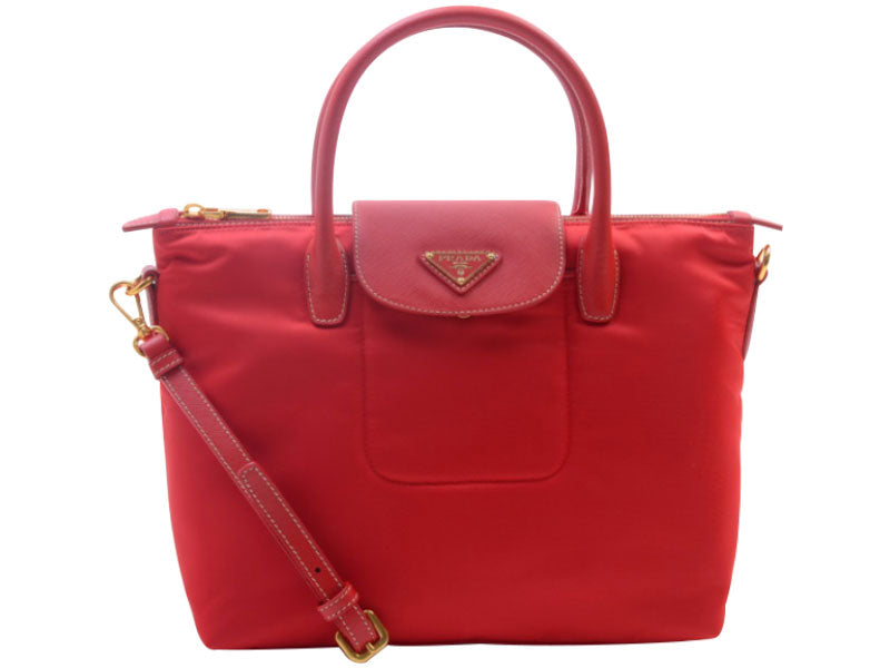 PRADA TESSUTO NYLON WITH LEATHER TRIM TOTE RED