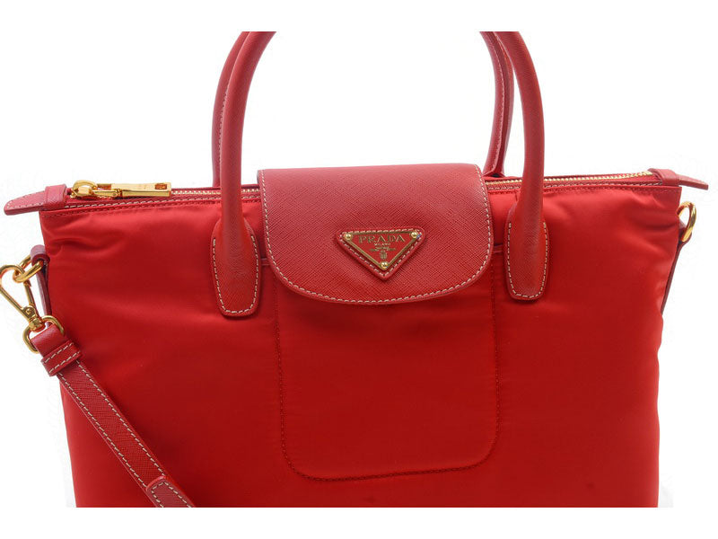 PRADA TESSUTO NYLON WITH LEATHER TRIM TOTE RED