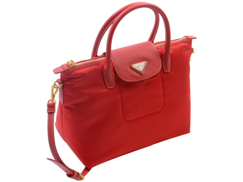 PRADA TESSUTO NYLON WITH LEATHER TRIM TOTE RED