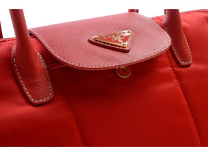 PRADA TESSUTO NYLON WITH LEATHER TRIM TOTE RED