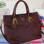 PRADA TESSUTO NYLON SOFT CALF LEATHER SHIPPING TOTE BURGUNDY