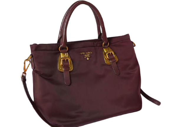 PRADA TESSUTO NYLON SOFT CALF LEATHER SHIPPING TOTE BURGUNDY