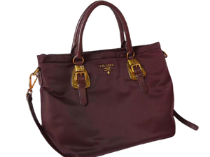 PRADA TESSUTO NYLON SOFT CALF LEATHER SHIPPING TOTE BURGUNDY