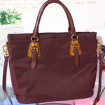 PRADA TESSUTO NYLON SOFT CALF LEATHER SHIPPING TOTE BURGUNDY