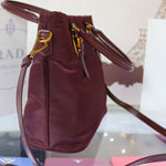 PRADA TESSUTO NYLON SOFT CALF LEATHER SHIPPING TOTE BURGUNDY