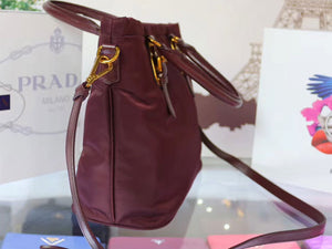 PRADA TESSUTO NYLON SOFT CALF LEATHER SHIPPING TOTE BURGUNDY