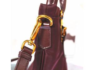 PRADA TESSUTO NYLON SOFT CALF LEATHER SHIPPING TOTE BURGUNDY