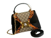 GUCCI GG SUPREME MONOGRAM SMALL OSIRIDE TOP HANDLE BAG BLACK ORANGE SNAKESKIN