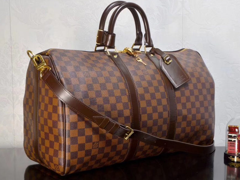 LOUIS VUITTON DAMIER EBENE CANVAS KEEPALL BANDOULIERE 45 N41428