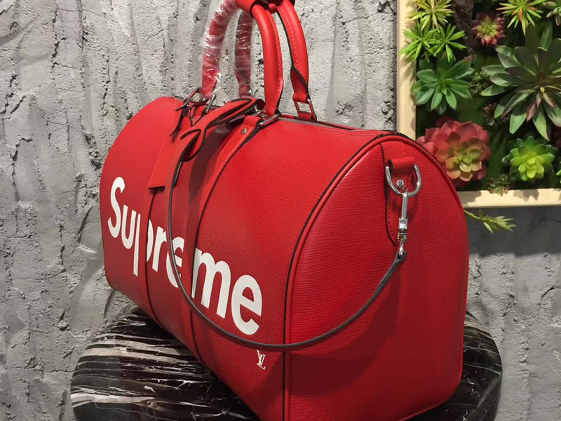 LOUIS VUITTON X SUPREME EPI LEATHER KEEPALL BANDOULIERE 45 RED