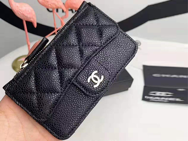 CHANEL QUILTED LEATHER COIN PURSE AND CARD HOLDER WALLET BLACK