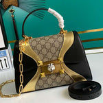 GUCCI GG SUPREME MONOGRAM SMALL OSIRIDE TOP HANDLE BAG BLACK GOLD