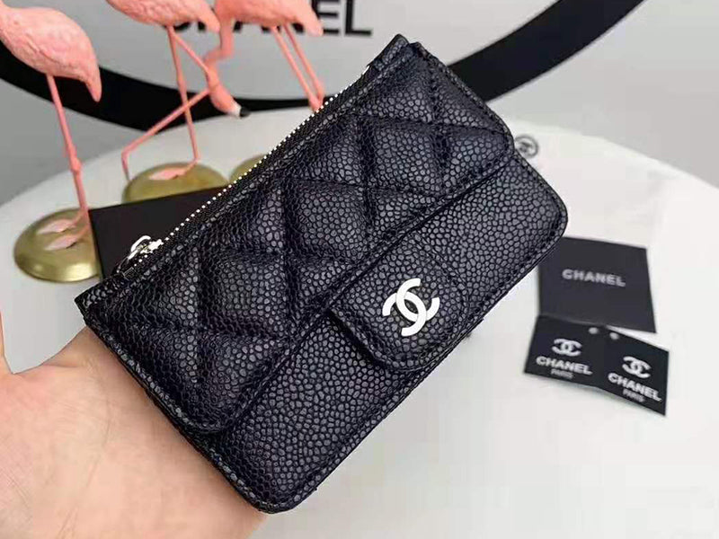 CHANEL QUILTED LEATHER COIN PURSE AND CARD HOLDER WALLET BLACK