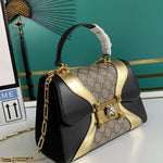 GUCCI GG SUPREME MONOGRAM SMALL OSIRIDE TOP HANDLE BAG BLACK GOLD