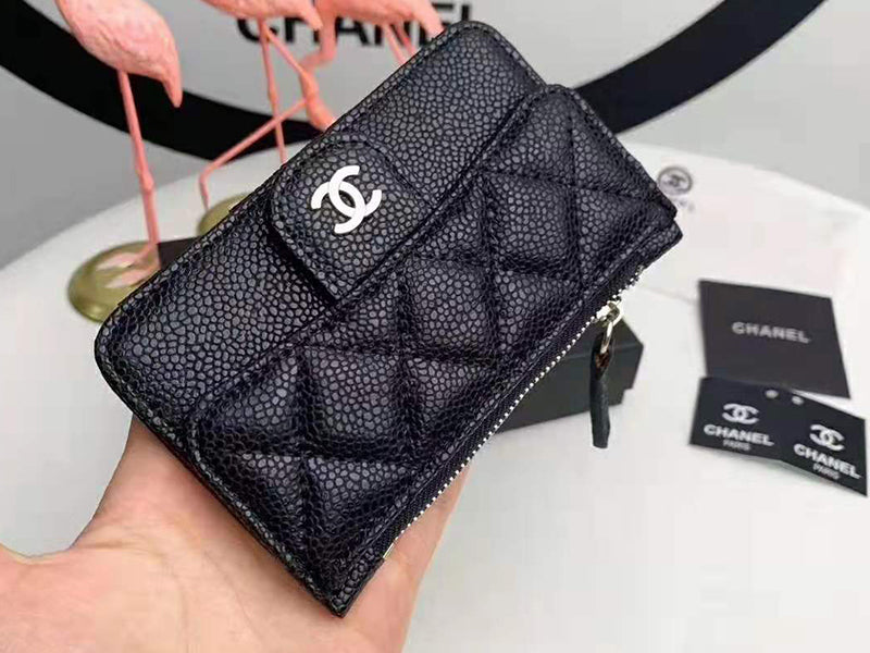 CHANEL QUILTED LEATHER COIN PURSE AND CARD HOLDER WALLET BLACK