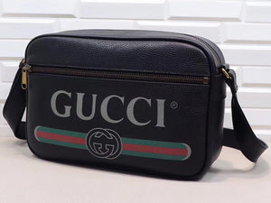 GUCCI PRINT SHOULDER BAG BLACK