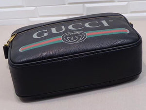 GUCCI PRINT SHOULDER BAG BLACK