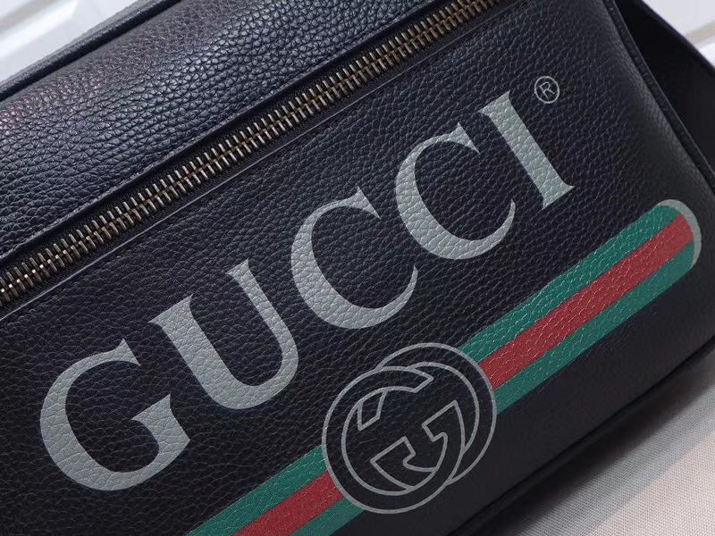 GUCCI PRINT SHOULDER BAG BLACK