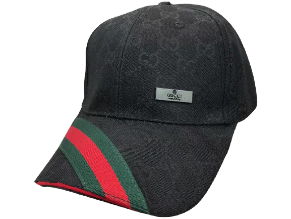 GUCCI BLACK GG CANVAS AND FABRIC BASEBALL CAP WITH WEB