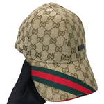 GUCCI BROWN GG CANVAS BASEBALL CAP WITH WEB