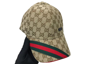 GUCCI BROWN GG CANVAS BASEBALL CAP WITH WEB