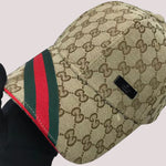 GUCCI BROWN GG CANVAS BASEBALL CAP WITH WEB