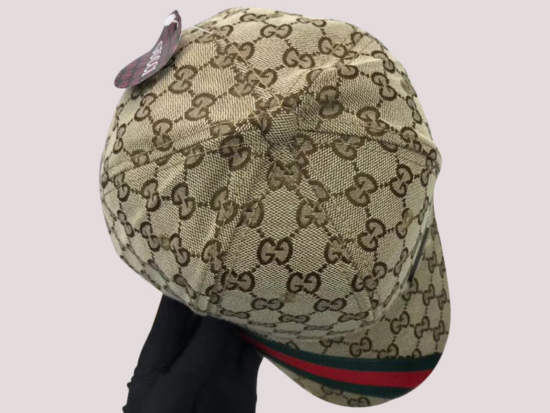 GUCCI BROWN GG CANVAS BASEBALL CAP WITH WEB